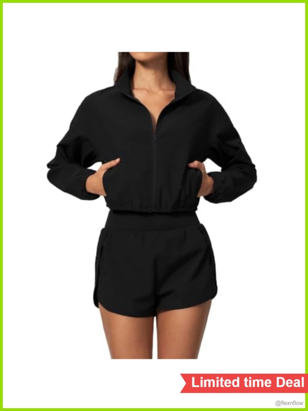 2 Piece Workout Set Cropped Zip Jacket & High Rise Athletic Shorts